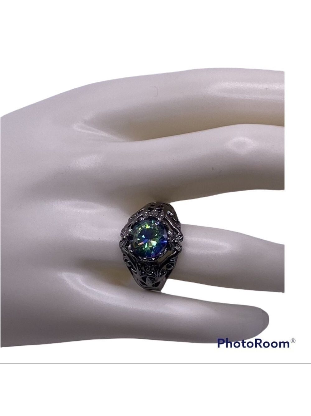 Punk Style Green Zircon Black Gun Metal Ring! Size 9 - Beautiful!!!!